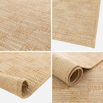 Tapis intérieur/extérieur effet jute coloris naturel motif damier. 160x230cm stabilisé aux UV