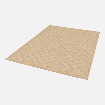Tapis intérieur/extérieur effet jute coloris naturel motif damier. 160x230cm stabilisé aux UV