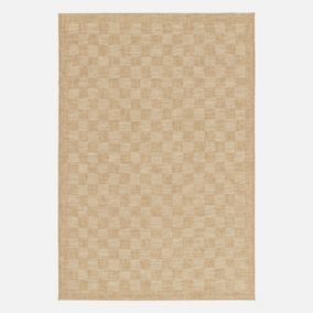 Tapis intérieur/extérieur effet jute coloris naturel motif damier. 200x290cm stabilisé aux UV