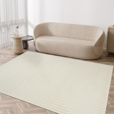 Tapis intérieur extérieur en relief ton sur ton LYN14 ARC6EL, crème