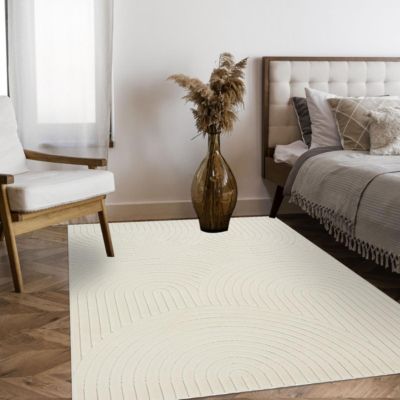 Tapis intérieur extérieur en relief ton sur ton LYN14 ARC6EL, crème