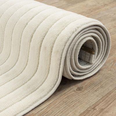Tapis intérieur extérieur en relief ton sur ton LYN14 ARC6EL, crème