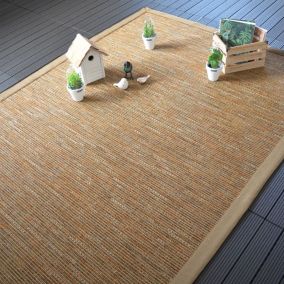 Tapis intérieur / extérieur en tissé plat - Bornéo nature - Ganse caramel - 120 x 170 cm