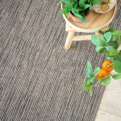 Tapis intérieur / extérieur en tissé plat - Bornéo silver - Galon couleur lin - 120 x 170 cm