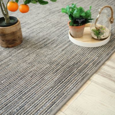 Tapis intérieur / extérieur en tissé plat - Bornéo silver - Galon couleur lin - 120 x 170 cm
