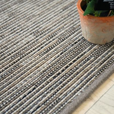 Tapis intérieur / extérieur en tissé plat - Bornéo silver - Galon couleur lin - 120 x 170 cm