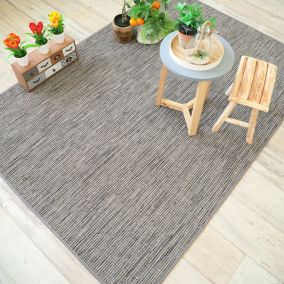 Tapis intérieur / extérieur en tissé plat - Bornéo silver - Galon couleur lin - 250 x 350 cm