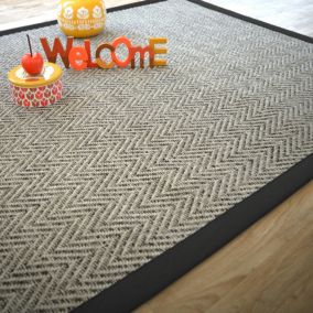 Tapis intérieur / extérieur - Java Chevron silver - Ganse noire - 200 x 200 cm