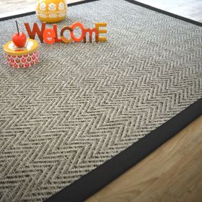 Tapis intérieur / extérieur - Java Chevron silver - Ganse noire - 250 x 350 cm