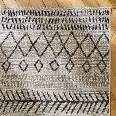 Tapis intérieur/extérieur style berbère. tissé plat. crème et noir. 200 x 290 cm