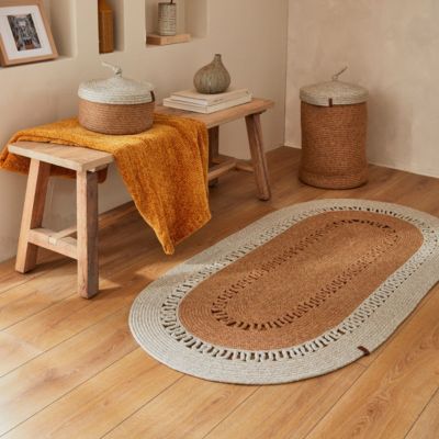 Tapis intérieur extérieur tissé main aspect jute CUZCO 120x120 cm