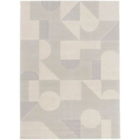 Tapis intérieur géométrique - Bauhaus - Gris et beige naturel - 120 x 170 cm