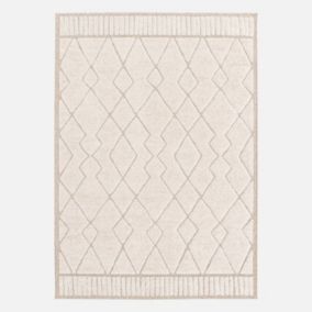 Tapis intérieur motif ethnique berbère 80x150cm poils ras. beige et crème