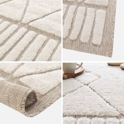 Tapis intérieur motif ethnique berbère 80x150cm poils ras. beige et crème