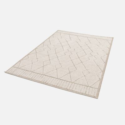 Tapis intérieur motif ethnique berbère 80x150cm poils ras. beige et crème