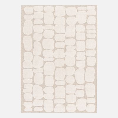 Tapis intérieur motif ethnique imitation pavés 120 x 170cm poils ras. beige et crème