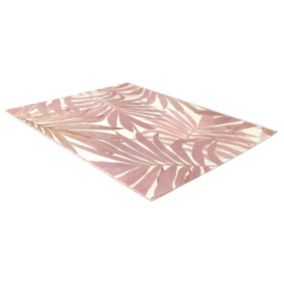 Tapis intérieur ou extérieur ethnique motifs feuilles - 150 x 200 cm - Rose - ROCETA