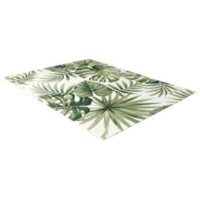 Tapis intérieur ou extérieur ethnique motifs feuilles - 200 x 290 cm - Vert - PALMO