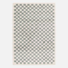 Tapis intérieur shaggy poils longs 120x170cm damier bleu clair et crème