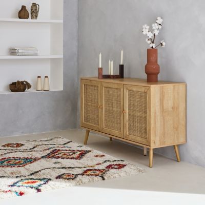 Tapis intérieur shaggy. style berbère. poils longs. crème et multicolore 120 x 170cm