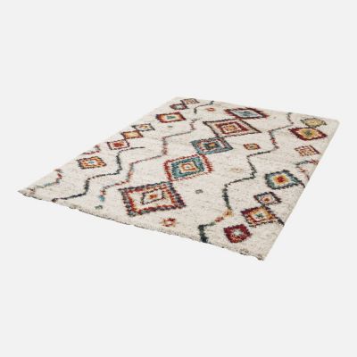Tapis intérieur shaggy. style berbère. poils longs. crème et multicolore 120 x 170cm