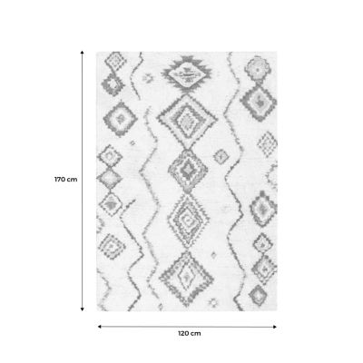 Tapis intérieur shaggy. style berbère. poils longs. crème et multicolore 120 x 170cm