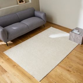 Tapis intérieur velours frisé crème. 120 x 170cm poil ras effet bouclette