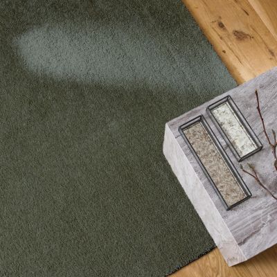 Tapis intérieur velours frisé vert foncé. 200 x 290cm poil ras effet bouclette