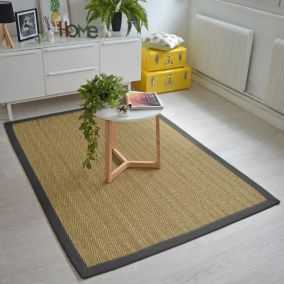 Tapis Jonc de mer - Bihar fin chevron - Ganse coton anthracite - 120 x 170 cm