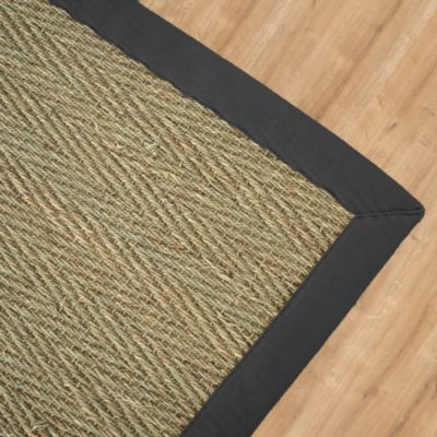 Tapis Jonc de mer - Bihar fin chevron - Ganse coton anthracite - 80 x 150 cm