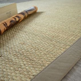 Tapis Jonc de mer Kalapa fin panama - Ganse coton taupe - 140 x 200 cm