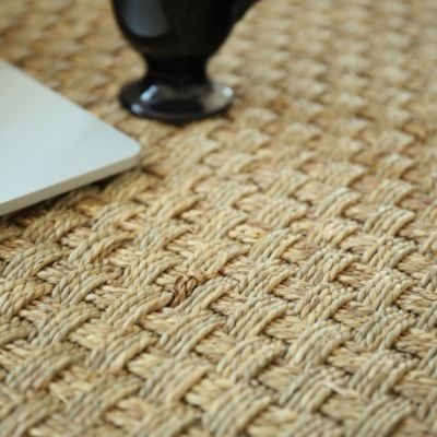 Tapis jonc de mer - Paro fin natté 4x4 - Ganse coton anthracite - 160 x 230 cm
