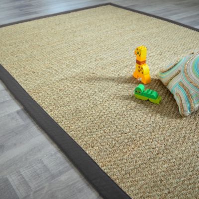 Tapis Jonc de mer - Varana panama - Ganse coton anthracite - 80 x 150 cm