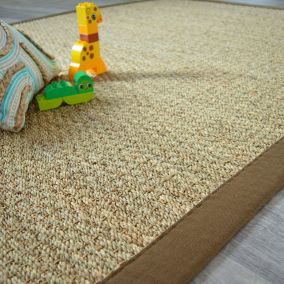 Tapis Jonc de mer - Varana panama - Ganse coton brun - 80 x 150 cm