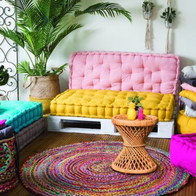 Tapis jute tissu recyclé multicouleur Deko & Co ⌀90cm