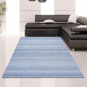 Tapis kilim 120x170 rectangle tissé bleu motif faux uni LOFODI