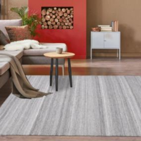 Tapis kilim 120x170 rectangle tissé gris clair motif faux uni LOFODI