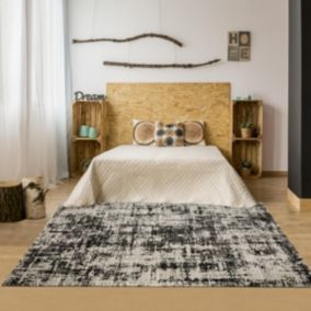 Tapis kilim 120x170 rectangle tissé gris et noir motif simple CLARK