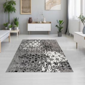 Tapis kilim 160x230 rectangle tissé gris et noir GRAFACÉ