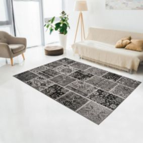 Tapis kilim 160x230 rectangle tissé gris et noir PATCHKUN