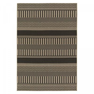 Tapis kilim tissé motif ethnique LONA 1, noir, beige