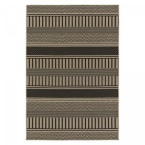 Tapis kilim tissé motif ethnique LONA 1, noir, beige