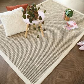 Tapis Laine et sisal - Caloundra grosses boucles beige - Ganse écru - 120 x 170 cm