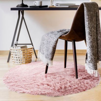 Tapis lavable à base fine et souple extra doux rose diam.90