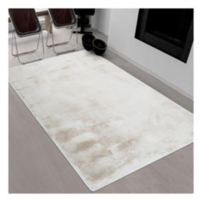 Tapis longs poils shaggy 120x170 rectangle tissé crème motif uni EMOTICO