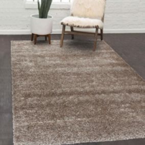 Tapis longs poils shaggy 140x200 rectangle tissé beige motif uni UNI A