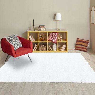 Tapis longs poils shaggy 140x200 rectangle tissé blanc motif uni UNI A