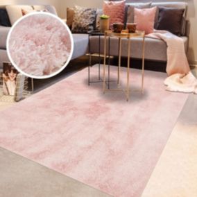 Tapis longs poils shaggy 160x230 rectangle fait à la main rose motif uni CHIC