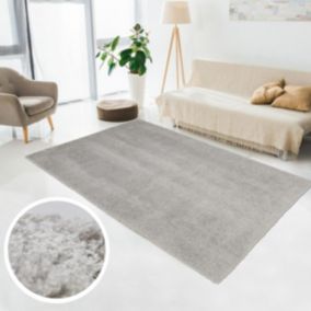 Tapis longs poils shaggy 200x290 rectangle fait à la main gris motif uni CHIC