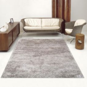 Tapis longs poils shaggy 200x290 rectangle fait main gris motif uni LUXE